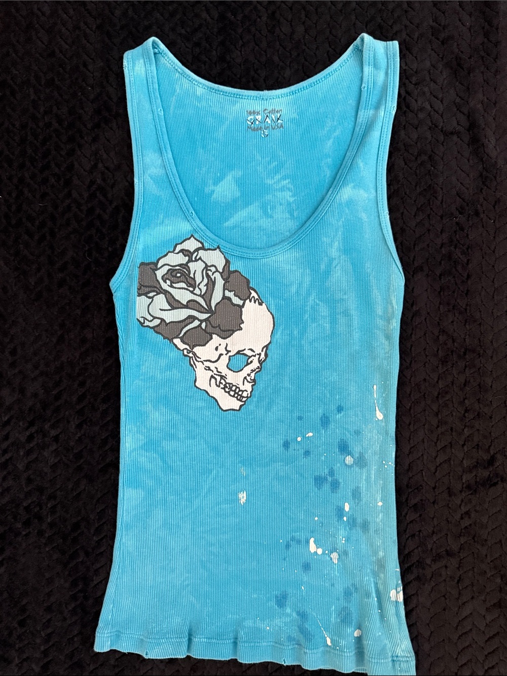 Women's Aqua Blue Skull & Rose Tank Top